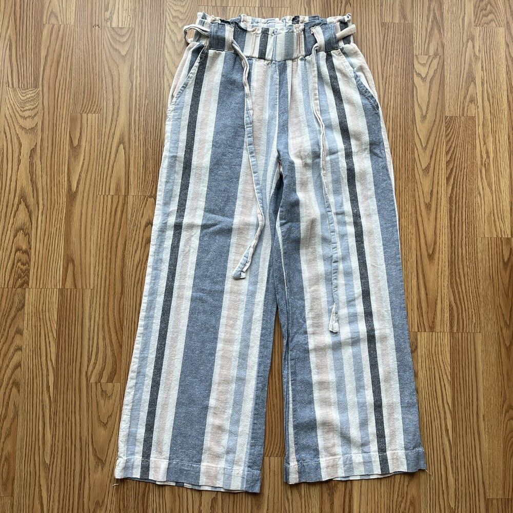 April Kiss Linen Blend Pants Size M, Wide Leg, pastel color stripes. Casual
